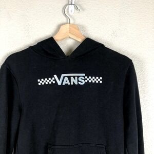 Vans Hoodie Sweater Boy Medium Black Silver Logo Spellout Kangaroo Pocket Skater